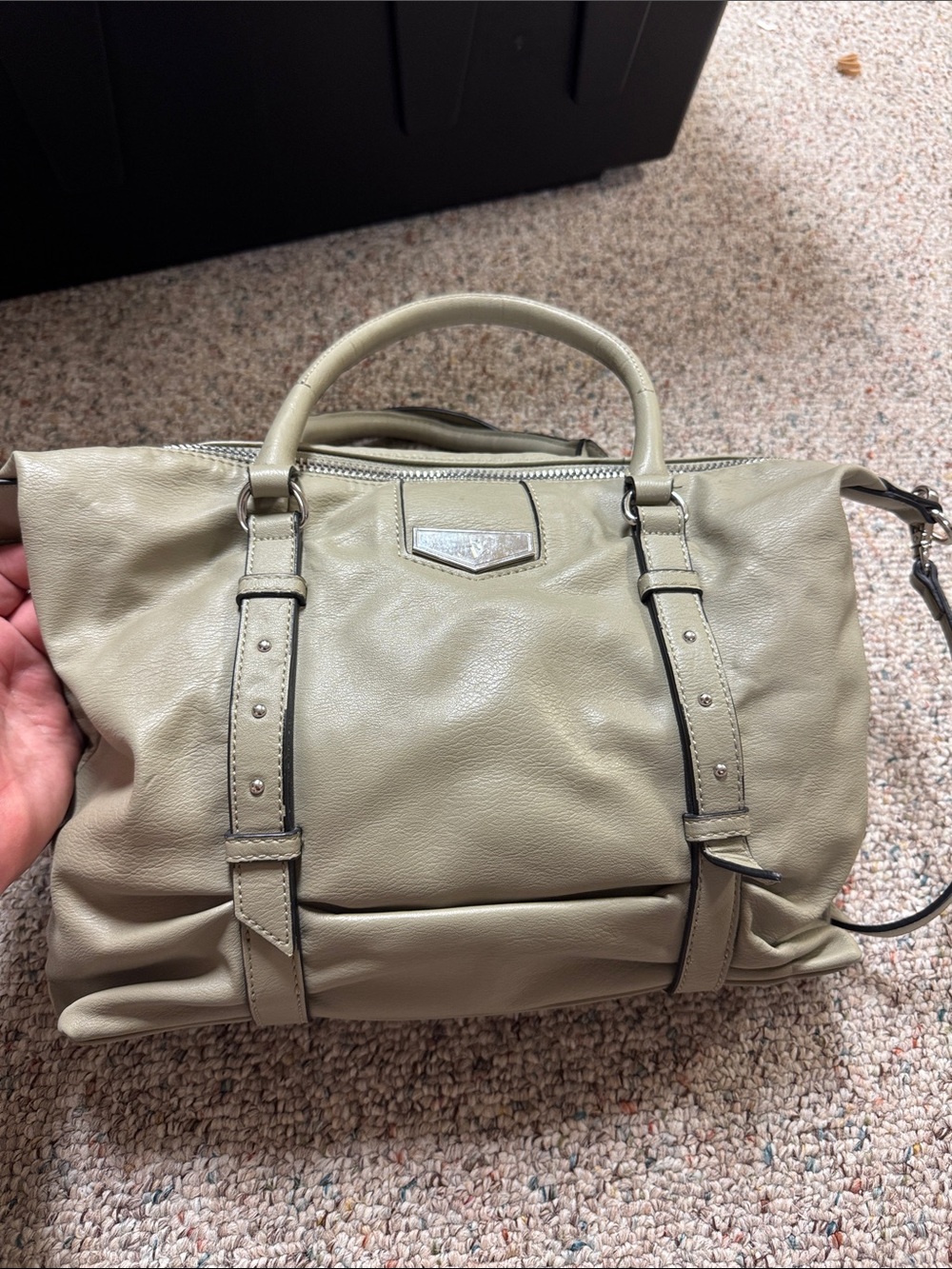 Vera Wang Olive Green Leather Satchel Shoulder Bag